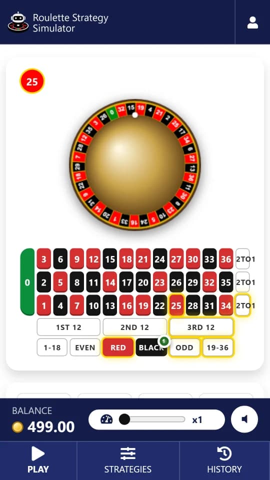 Roulette wheel and casino board of the simulator during an automatic game